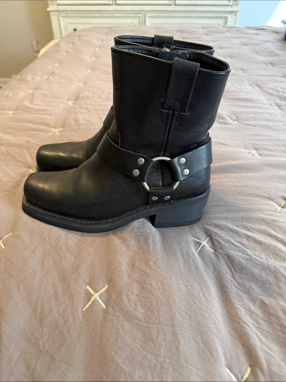 Harley-Davidson Black Leather Harness Short Moto Boots
